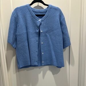 Womens Light Blue Short-Sleeve Knit Cardigan